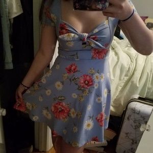 Floral Tie-Front Mini Skater Dress